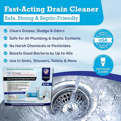 Drain Cleaner & Maintenance - Keeps Drains, Pipes, & Grease Traps Clean and Flowing Smoothly - Eliminates Odors - Non-Toxic & Pesticide-Free - Septic-Friendly - Made in USA