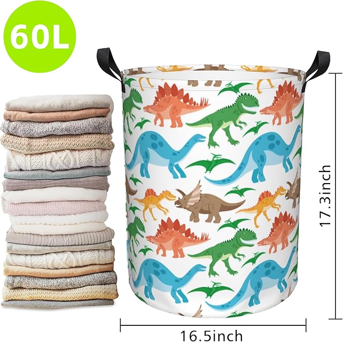 Laundry Basket Cute Dinosaurs Laundry Hamper Large Laundry Basket Storage Basket Tote Bag Collapsible Organizer Basket for Bathroom,Laundry,Bedroom 17.3 x16.5 Inch