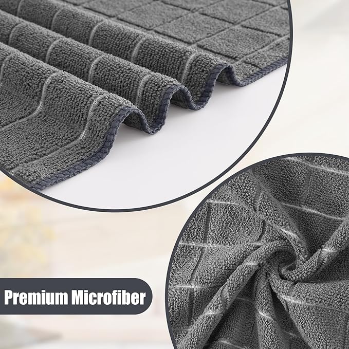 Homaxy Microfiber Kitchen Towels and Dishcloths Set, 20 Pack Soft and Absorbent Dish Hand Towels Bulk, 28 x 16 Inch & 12 x 12 Inch Quick Drying Rags for Washing Dishes, Grey