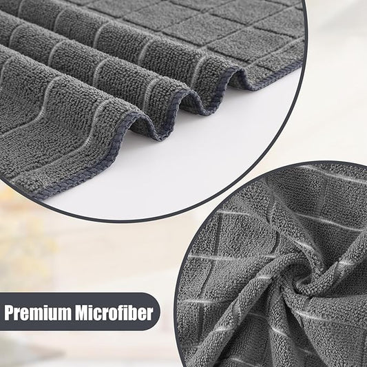Homaxy Microfiber Kitchen Towels and Dishcloths Set, 20 Pack Soft and Absorbent Dish Hand Towels Bulk, 28 x 16 Inch & 12 x 12 Inch Quick Drying Rags for Washing Dishes, Grey
