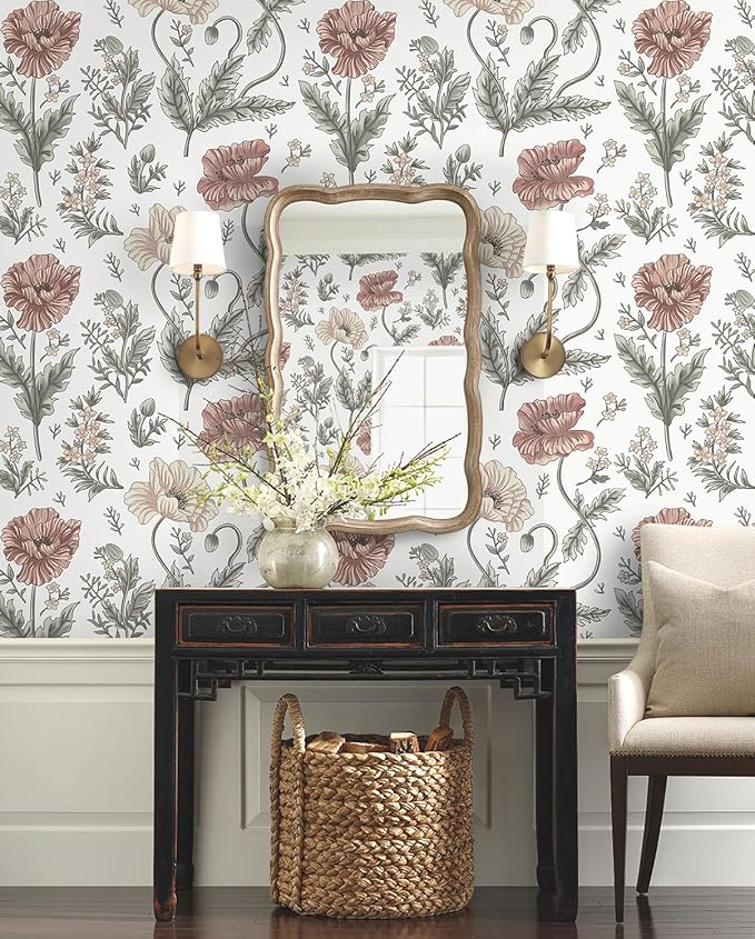 Timeet Floral Peel and Stick Wallpaper Self Adhesive Removable Wallpaper 16"x78.7" Wall Mural for Bedroom Bathroom Wall Decor