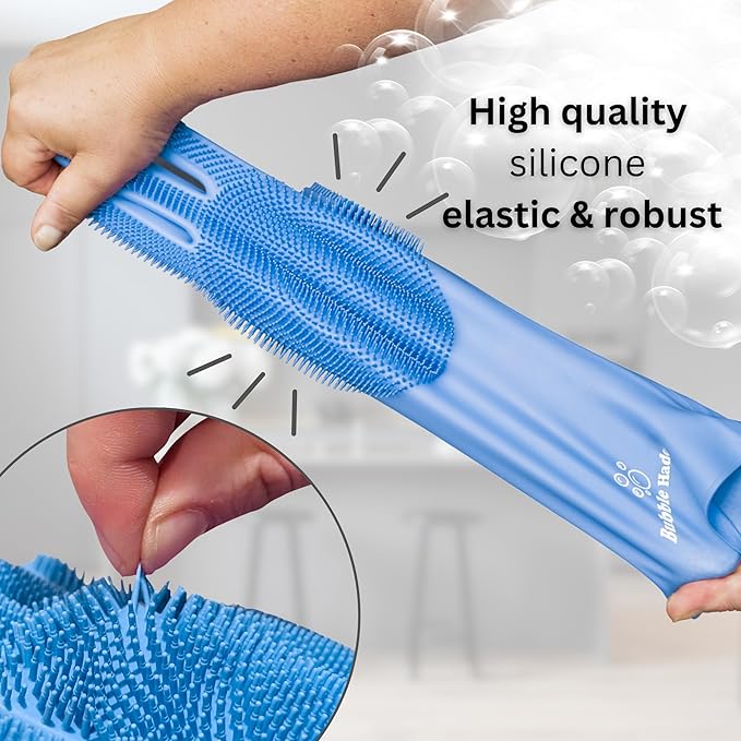 Dog Washing Gloves with Bristle Scrubbers, Reusable Silicone Gloves Ideal for Pet Bathing, Massaging & Grooming (Blue)