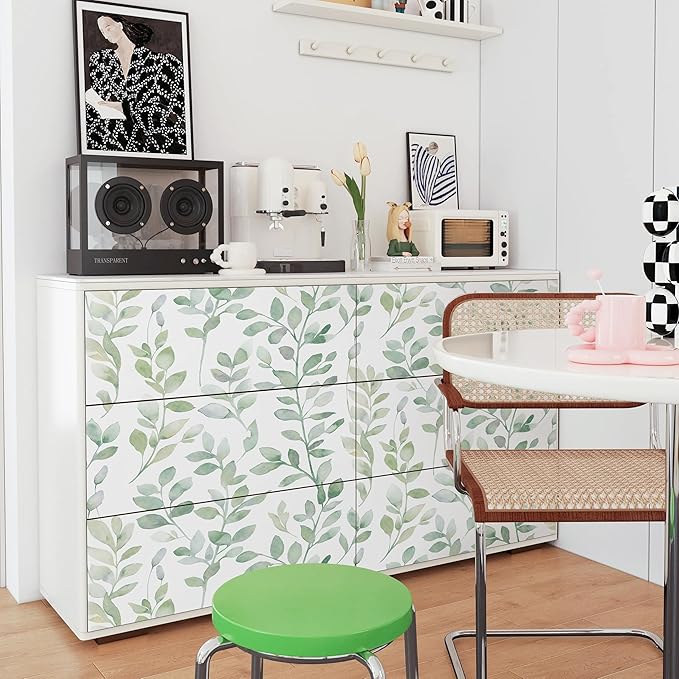 MelunMer Modern Leaf Peel and Stick Wallpaper Boho Green Contact Paper for Cabinets Self-Adhesive Removable Wallpaper for Bedroom Decor Botanical Contact Paper Bathroom Waterproof 393inL17.3inW