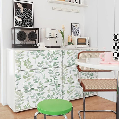 MelunMer Modern Leaf Peel and Stick Wallpaper Boho Green Contact Paper for Cabinets Self-Adhesive Removable Wallpaper for Bedroom Decor Botanical Contact Paper Bathroom Waterproof 393inL17.3inW