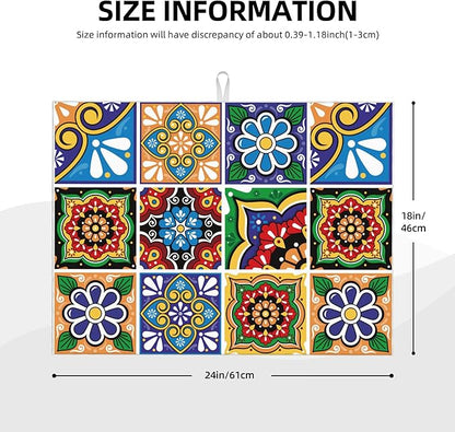 Talavera Mexican Tiles Dish Drying Mats for Kitchen Counter, Absorbent Reversible Microfiber Dish Drying Pad, Multi-Use Large Drying Mat Coffee Bar Accessories 18"x24"