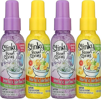 Set of 4 Stinky Bowl Spray 1.85oz - Before You Go Toilet Bathroom Deodorizer - Features Fresh Citrus Scent and Lavender Scent!