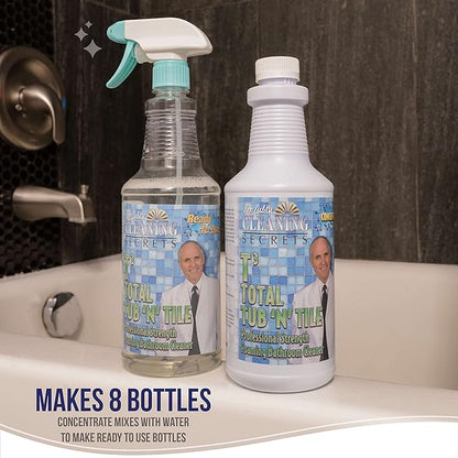 Don Aslett Tub n' Tile Foaming Bathroom Cleaner Set - 32 Oz Concentrated Formula | Cleaning Supplies for Shower Doors, Tile, Tub, and Sink