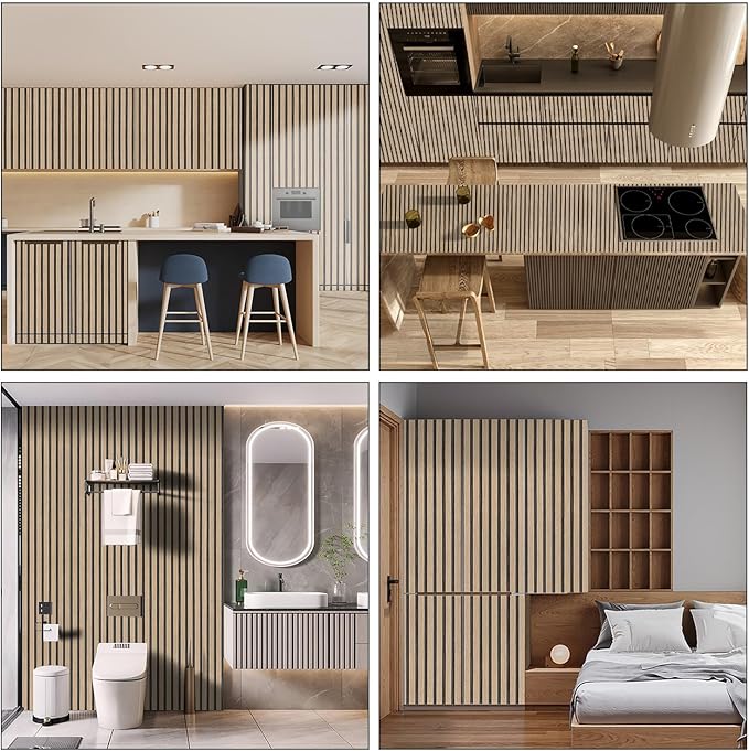 Wood Slat Wallpaper Peel and Stick - 35.4'' x 120'' Self Adhesive Contact Paper for Walls Wood Panels for Wall, Wall Panel, Peel and Stick for Easy DIY Wall Decor (Brown)