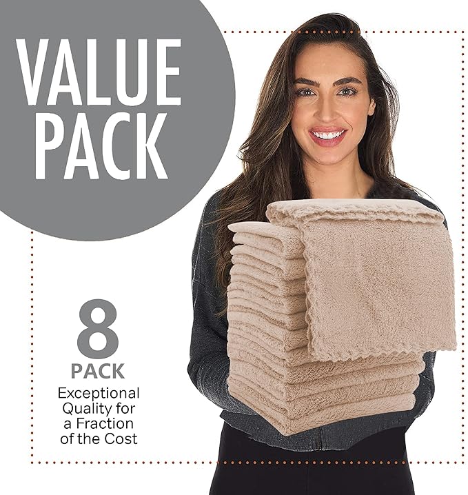 8 Pack Burp Cloths for Baby - 20'' by 10'' Ultra Absorbent Coral Fleece Burping Cloths, Newborn Towel - Milk Spit Up Rags - Brown, 8 Piece Set