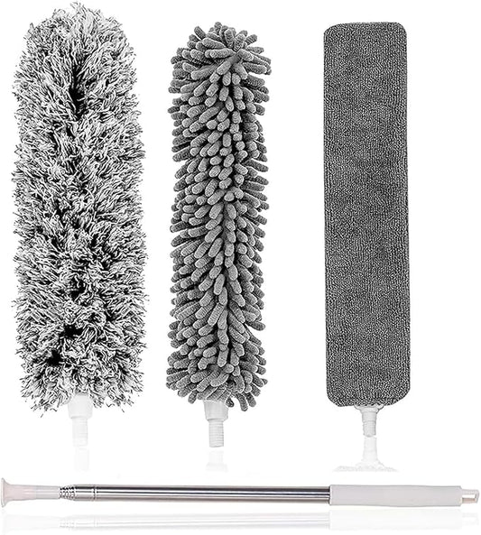 100-Inch Extendable Microfiber Duster Set, Flexible Feather Duster for High Ceiling, Ceiling Fan, Blinds, Car Detailing & Delicate Furniture, Washable & Reusable