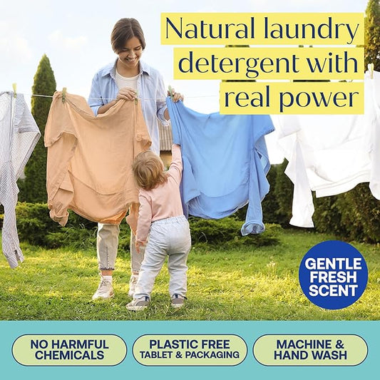 Fab Tab Laundry Detergent Tablets, Clean Ingredients, Sensitive Skin Friendly, Powerful & Gentle Clean, Fresh Scent, Plastic-Free Alternative to Liquids, Laundry Pods and Sheets, 40 Count.