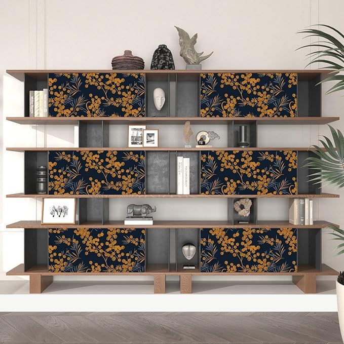 Laatse Boho Wallpaper Peel and Stick Leaf Wallpaper for Kitchen Vintage Contact Paper 17.5" x 118" Waterproof Vinyl Self Adhesive Dark Floral Wall Paper for Bedroom Walls Cabinet Locker Decor