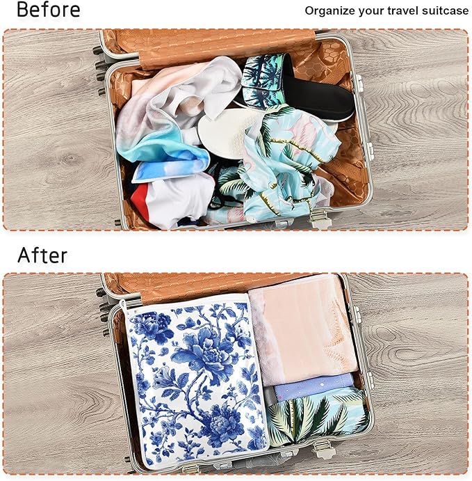 Mesh Laundry Bags Lingerie Bags for Washing Delicates 2 PCS Durable Wash Bag with Zipper Small and Medium Washable Blue and White Flowers Leaves