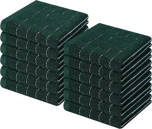 Homaxy 100% Cotton Terry Kitchen Dish Cloths, Ultra Soft and Absorbent Dish Towels for Kitchen, Suitable for Drying and Washing Dishes, 12 Pack, 12 x 12 Inches, Blackish Green