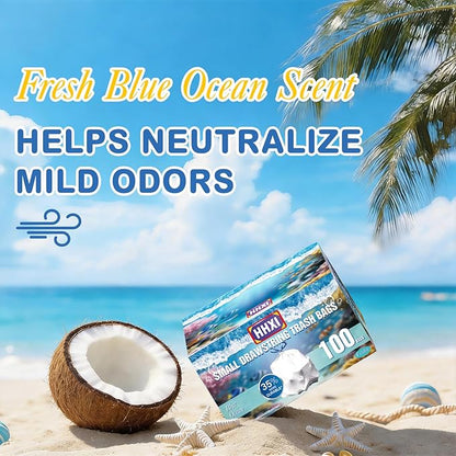 100Ct 4 Gallon Small Trash Bags, Blue Ocean Garbage Bags, Scented Trash Bags, Odor Resistant with Drawstring