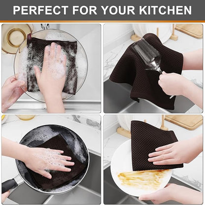Kitinjoy 100% Cotton Kitchen Dish Cloths (12 X 12 Inches, Dark Brown), 8 Pack Waffle Weave Ultra Soft Absorbent Dish Towels for Drying Dishes Quick Drying Kitchen Towels Dish Rags