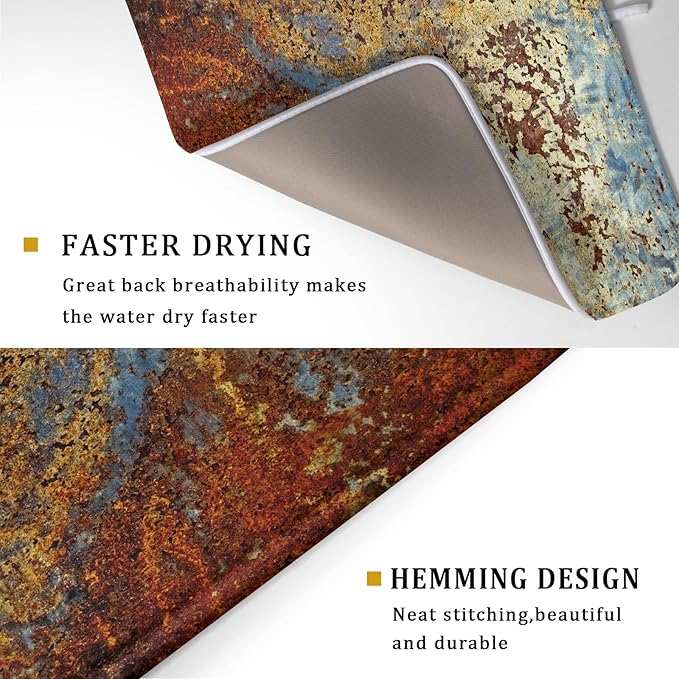 Brown Rust Colorful Metal Rusty Steel Iron Dish Drying Pad 18 x 24 Inch With Absorbent Reversible Microfiber Modern Abstract Drying Mats Dish Drainer Mat Fast Dry For Kitchen Dining Room Decor