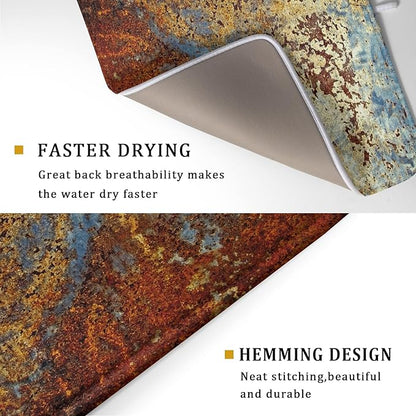 Brown Rust Colorful Metal Rusty Steel Iron Dish Drying Pad 18 x 24 Inch With Absorbent Reversible Microfiber Modern Abstract Drying Mats Dish Drainer Mat Fast Dry For Kitchen Dining Room Decor