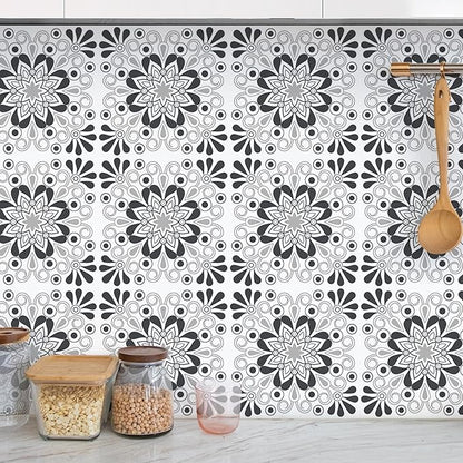 AM AMAONM 10pcs 20x20cm Removable Square Vintage Floral Pattern Tile Stickers 3D Decorative Peel and Stick Vinyl Self Adhesive Wall Tiles Decor Decals for Kitchen Backsplash Bathroom Furniture (B)