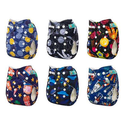 ALVABABY Baby Cloth Diaper 6 Pack with 12 Inserts One Size Cloth Diaper Covers Adjustable Washable Reusable for Baby Girls and Boys