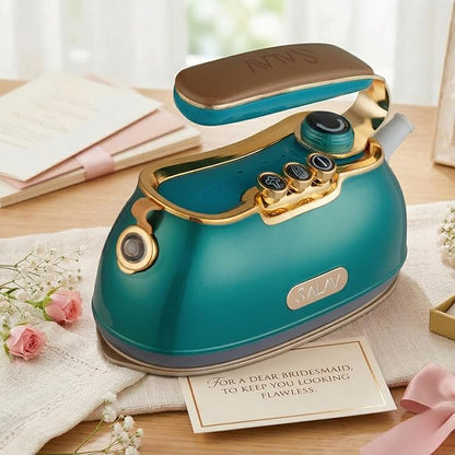SALAV® Retro Edition Duopress Handheld Garment Steamer & Iron, Ceramic Plate, 1000W, No Drip Steam, Vertical & Horizontal Steam, Emerald - Removes Wrinkles & Refreshes Clothes, Vintage Style