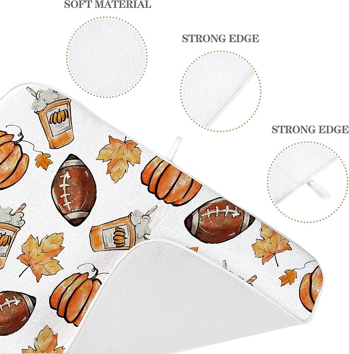 Fall Dish Drying Mat 18x24 Inches For Kitchen Counter Orange Baseball Pumpkin Kitchen Decoration Drying Mat Decorative Autumn Pumpkin Drying Pad for Home Kitchen,Dining Room Decor