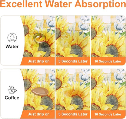 LOKHOM Dish Drying Mat for Kitchen Counter, 18"x24" Absorbent Coffee Bar Mat with Sunflowers, Vintage Floral Dish Drainer Rack Mat for Decoration