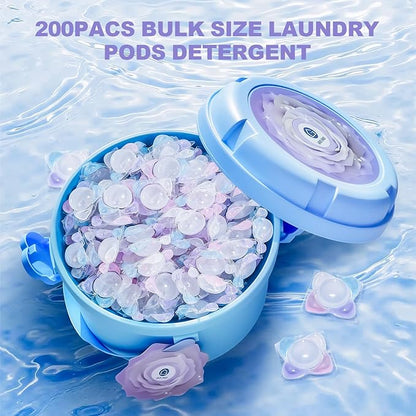 200-Count Laundry Detergent Pods, 5-in-1 Powerful Clean, Stain Remover, Color Protector, Fabric Care, Deep Intensive Clean, HE Compatible