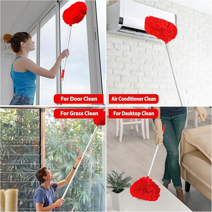Ceiling Fan Cleaner Duster High Ceiling Extended Fan Blade Cleaner from 13 to 50 Inch Reusable Microfiber Ceiling Fan Duster with Extension Handle for Furniture Bookshelves Wall Door (Red)
