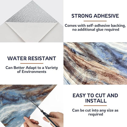 Marble Peel and Stick Backsplash Tile, 11.8" x 11.8" Self-Adhesive Waterproof Wall Panels for Kitchen, Bathroom, Living Room, 30-Pack (Not Real Tile)