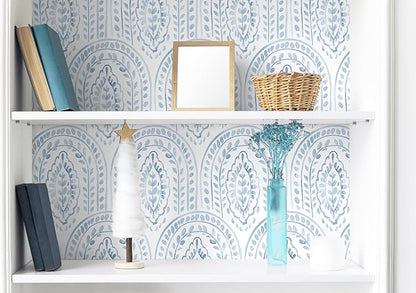 EeeComing Blue Peel and Stick Wallpaper Boho Wall Paper Peel and Stick Modern Contact Paper Self Adhesive Wallpaper for Bedroom and Bathroom Wallpaper Removable Cabinet Shelf Liner Vinyl 17.3”X197”