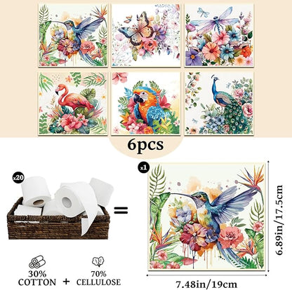 Reusable Swedish Dishcloths for Kitchen, 6 Pack Birds Flowers Butterfly Absorbent Swedish Dish Cloths, Reusable Paper Towels Washable for Kitchen Countertop Sink Fast Drying Degradable Dishes Cloths