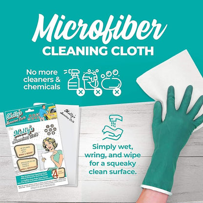 Molly's Marvelous Cloth, Streak-Free, Lint-Free Microfiber Cleaning Cloth, Polishing Cloth for Glass, Stainless Steel, Use for Kitchen, Bath, Cars, Detailing, Reusable (17" by 16") (4pk, White)