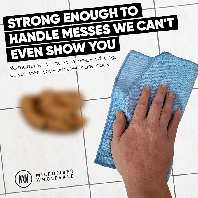 Microfiber Cleaning Cloth - 12 Pack | Better Quality All Purpose Towels | Great for Home, Clean, Dust, Polish | Soft, Absorbent, Durable | Wash 100s of Times | Black Gray Blue