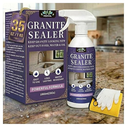 Meuvcol Granite Sealer & Protector Spray - 35 Oz Marble Sealer for Quartz, Quartzite, Stone, Granite Countertops - Prevents Water Spots & Oil Stains - Non-Toxic Stone Care for Kitchen, Bath & Shower
