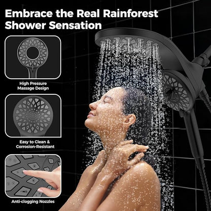 High Pressure Rain Shower Head with Handheld Spray Combo: Detachable Dual Shower Head with 10 Sprays Modes - Upgrade Knob Spray Mode Selector and Magnetic Guidance Docking System