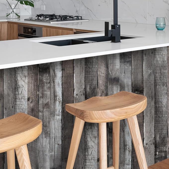 Yun-aeon Natural Wood-Dark Grey Wood Contact Paper Peel and Stick Wallpaper 17.3"x 80"Self Adhesive Removable Vintage Faux Wood Wall Paper Plank Shelf Home Decoration Kitchen Counter Cover Use