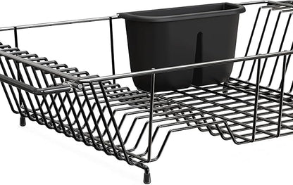 Simple Houseware Large Over Sink Counter Top Stainless Steel Dish Drainer Drying Rack with Utensil Holder, Black