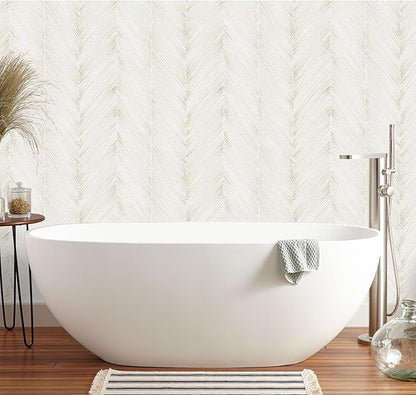 Modern Peel and Stick Wallpaper A Set of 17.3"x480" Beige Herringbone Striped Wall Paper Boho Self-Adhesive Removable Contact Paper for Cabinets Bathroom Bedroom Wall Decor