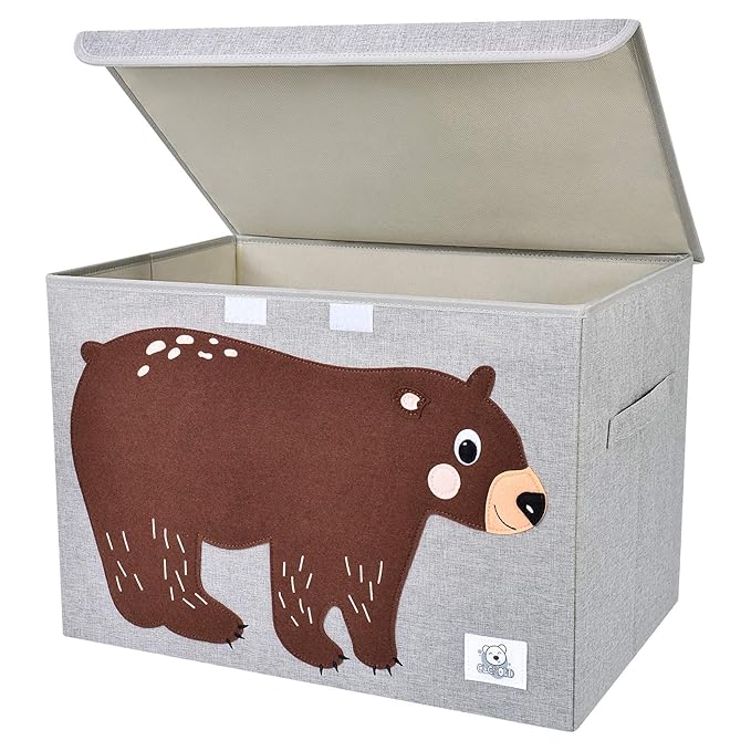 CLCROBD Foldable Large Kids Toy Chest with Flip-Top Lid, Collapsible Fabric Animal Toy Storage Organizer/Bin/Box/Basket/Trunk for Toddler, Children and Baby Nursery (Bear)