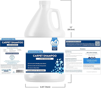 Unique Carpet Shampoo & Stain Remover, 128 oz - Pet Odor Eliminator and Bacteria and Enzyme Cleaner for Cat Urine, Dog Urine, Red Wine, Old Stains - Carpet Cleaner Spray for Machines & Manual Use