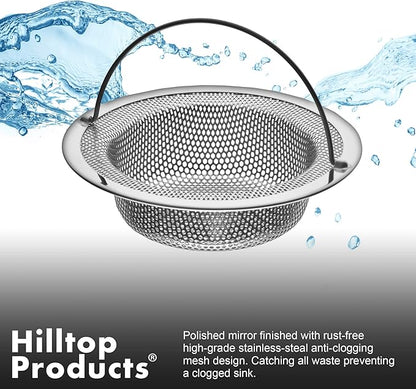 2 Pack - 4.5" Top / 3" Basket - Kitchen Sink Drain Strainer Stainless Steel Large Basket Food Catcher with Handle. Fast Flow and Effective 2/16" Holes