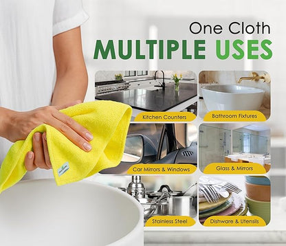 Microfiber Cleaning Cloths 16"x16" - Ultra Absorbent Cleaning Rags for Housekeeping - Reusable Microfiber Towels in Yellow and Green - Detailing Supplies for Kitchen Car Windows 5 Pack