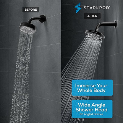 SparkPod Shower Head - High Pressure Rain - Premium Quality Luxury Design - Easy Clean Adjustable Replacement for Your Bathroom Shower Heads (Midnight Black Matte, 6 Inch Round)