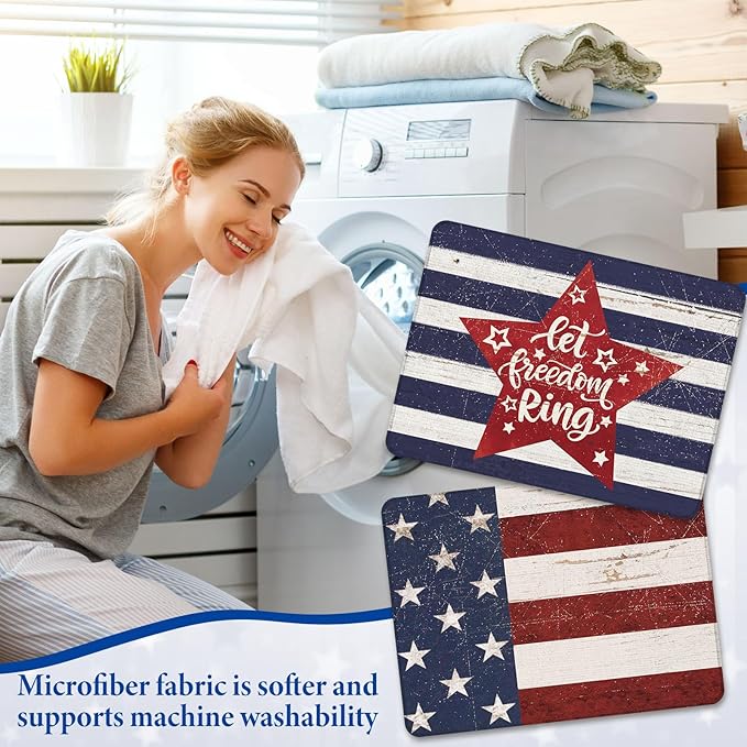 SiliFine 2 Pcs Memorial Day Dish Drying Mat for Kitchen 18 x 24 Inch 4th of July 250th Anniversary USA Patriotic Red White Blue Independence Day Star Microfiber Drainer Mat for Countertop