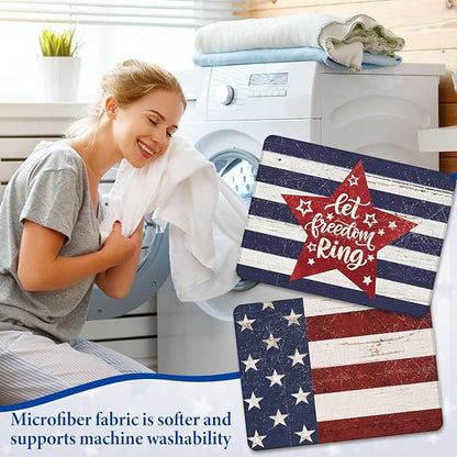 SiliFine 2 Pcs Memorial Day Dish Drying Mat for Kitchen 18 x 24 Inch 4th of July 250th Anniversary USA Patriotic Red White Blue Independence Day Star Microfiber Drainer Mat for Countertop