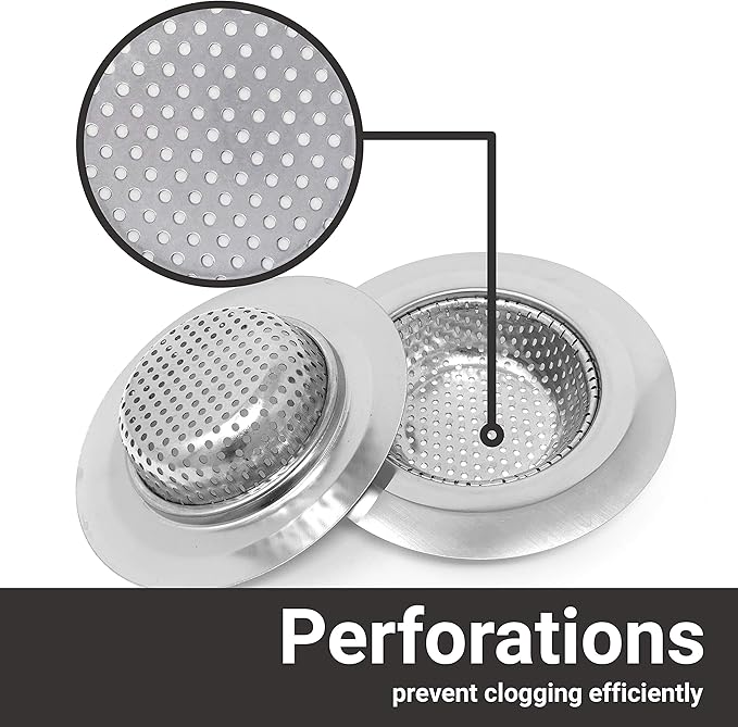 Makerstep 2 Pack of Stainless Steel Sink Drain Strainer Baskets 4.5 Inch Diameter. Kitchen Stopper. for Dishes, Garbage Disposal, Large Wide Rim Prevents Clogged Drains Catcher. Fine Mesh.