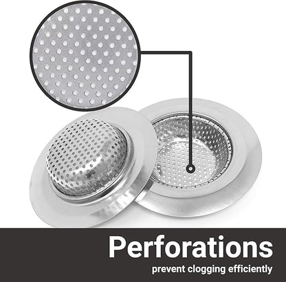 Makerstep 2 Pack of Stainless Steel Sink Drain Strainer Baskets 4.5 Inch Diameter. Kitchen Stopper. for Dishes, Garbage Disposal, Large Wide Rim Prevents Clogged Drains Catcher. Fine Mesh.