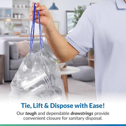 Reli. 13 Gallon Trash Bags Drawstring (100 Count) | Tall Kitchen Garbage Bags, Unscented | Ideal for Kitchen, Home | Clear Recycling Can Liners w/Drawstring