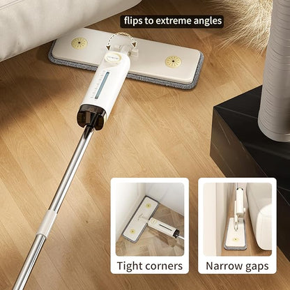 2 in 1 Wet Dry Spray Mop for Floor Cleaning, Swivel Flat Long Handle Trapeador with Washable Reusable Pads & Refillable Bottle, Lightweight for Hardwood, Laminate, Vinyl, Tile, Marble, Cream White